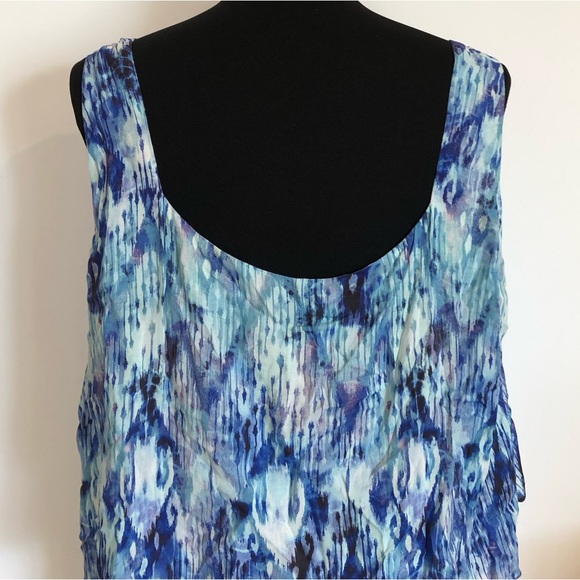 Plus size XXXL Blue Illusion vibrant aqua blue layered ruffle blouse - Picture 5 of 5